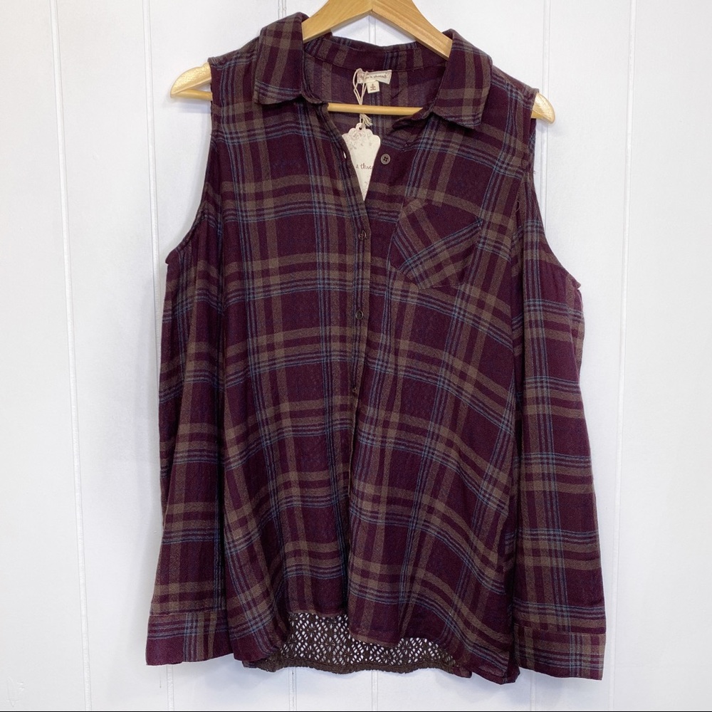 hem thread flannel cold shoulder button up new nwt